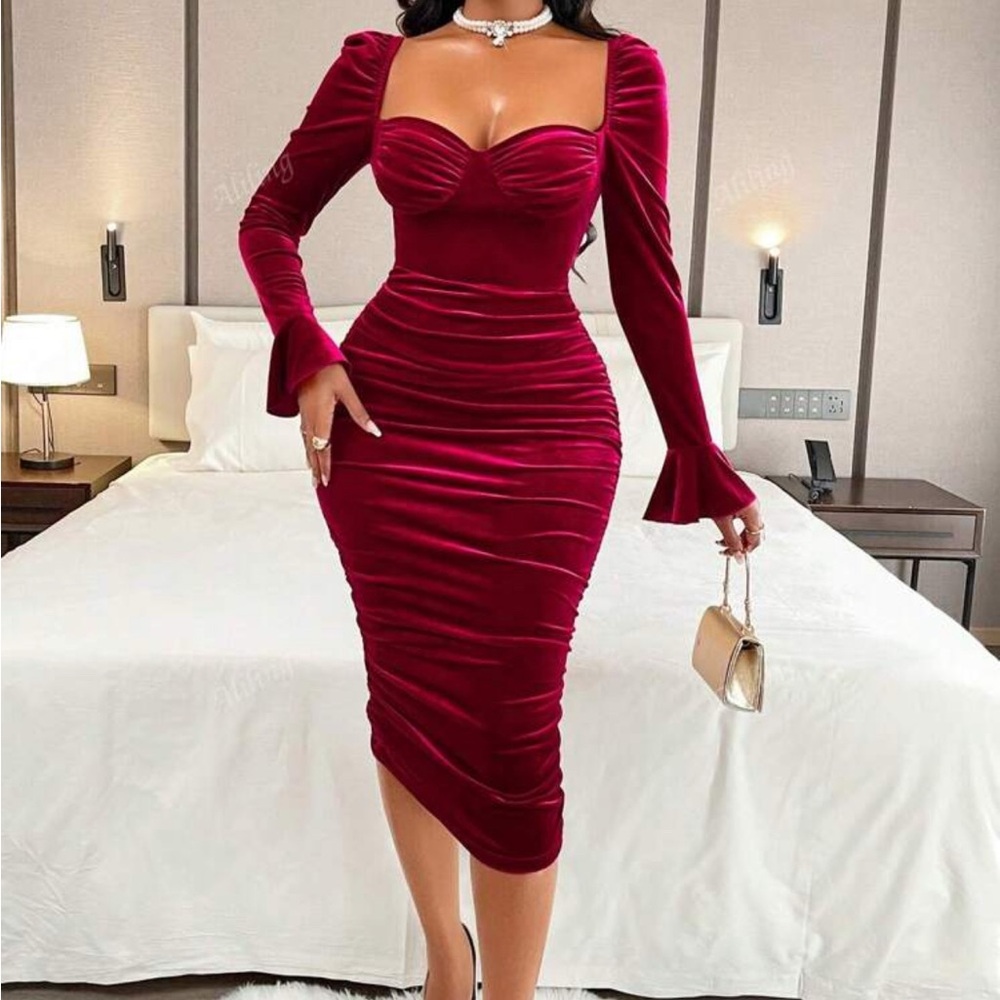 Elegant Burgundy Velvet Dress